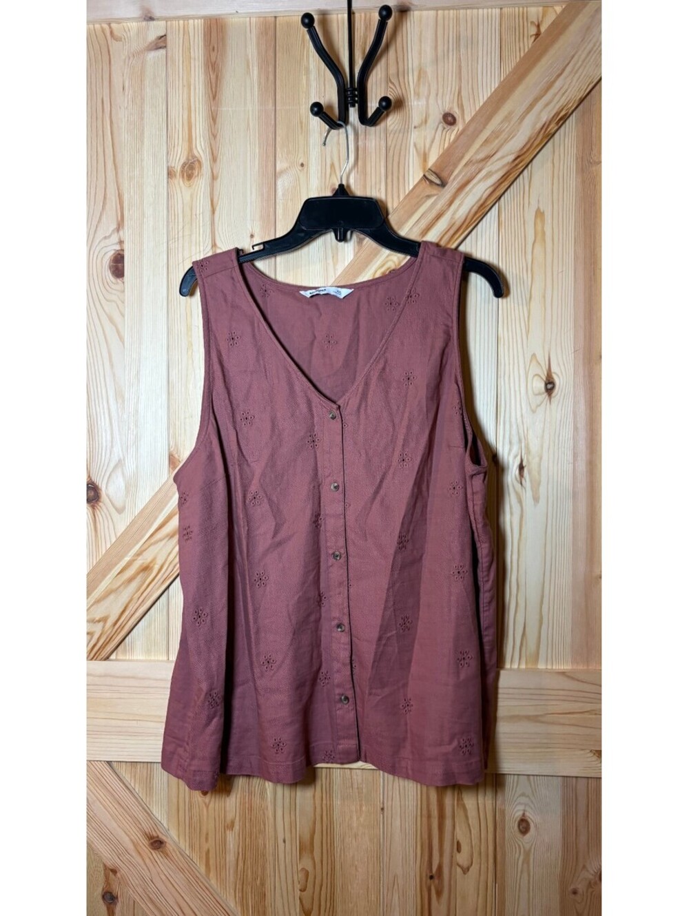 Sonoma Button-Up Sleeveless Cotton Blouse XXL Rust Color